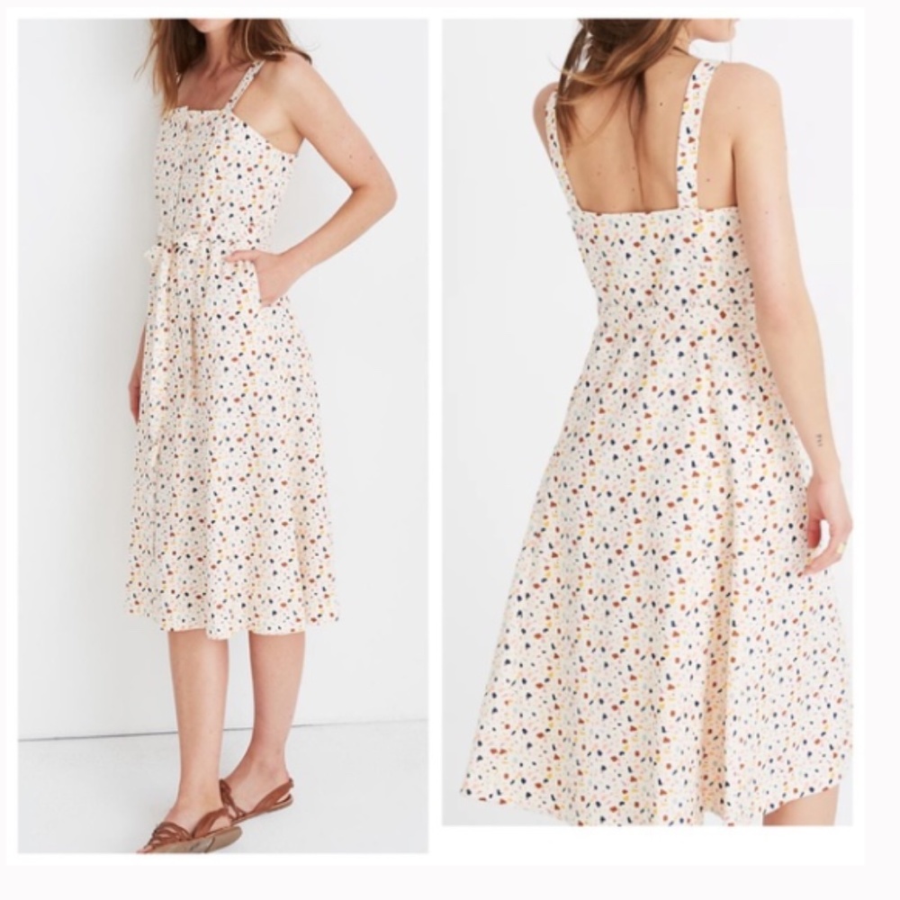 Madewell Square-Neck Tank Button Front Midi Dress in Terrazzo 8